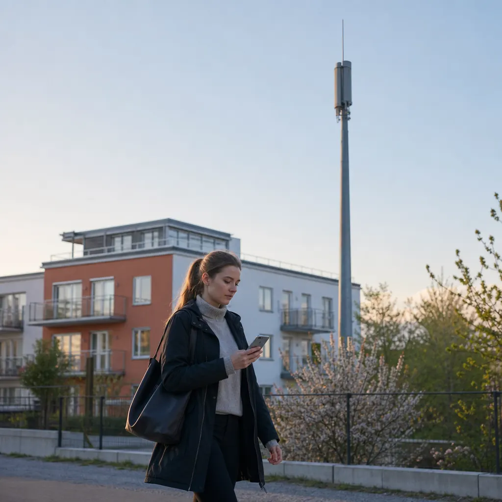 5G-symbol mot stadsbakgrund — illustrativt.