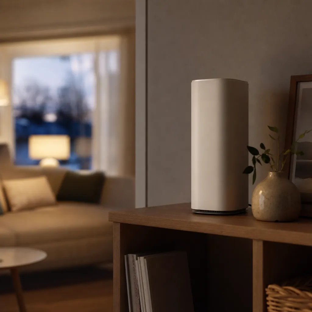 5G-router i ett ljust svenskt vardagsrum.