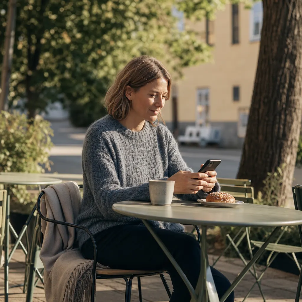 Person som pratar i mobil på europeisk gata.